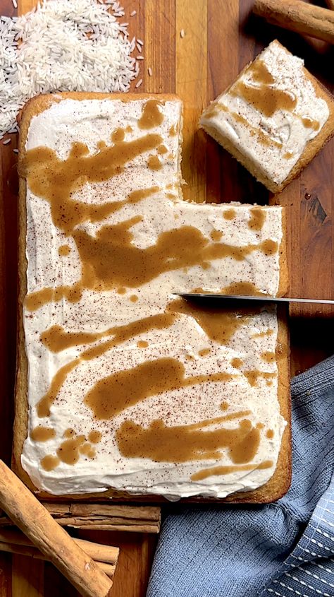 Delicious Sweet Horchata Sheet Cake with a Caramel Drizzle - Sauced Up! Foods Horchata Cake, Sauced Up Foods, Caramel Drizzle, Always Hungry, Sheet Cake, Confectioners Sugar, Cake Batter, Vanilla Flavoring, Stick Of Butter