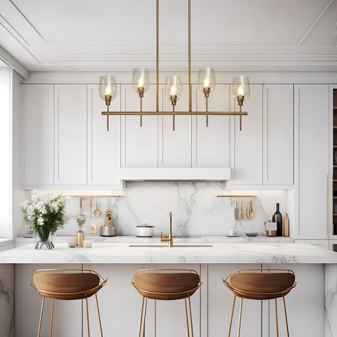 Incorporate a classic farmhouse accent into your living space with this uniquely 5-Light 36.5-in Brass Gold Sputnik with Textured Bell Wine Glass Moder/Contemporary Kitchen Island Light by Uofin Lighting, safely rated for dry locations. The transitional polished brass gold pendant light fixture body is comprised of an adjustable chain and a safely attached rectangular canopy accentuated by refined brass gold for a modern transitional appearance. Each tapered textured cup wine glass shade is embe Modern Pendant Lighting Kitchen Island, Transitional Kitchen Lighting, Brass Kitchen Lighting, Contemporary Kitchen Island Lighting, Kitchen Island Pendant Light, Pendulum Lights, Island Light Fixtures, Gold Pendant Lighting, Kitchen Island Chandelier