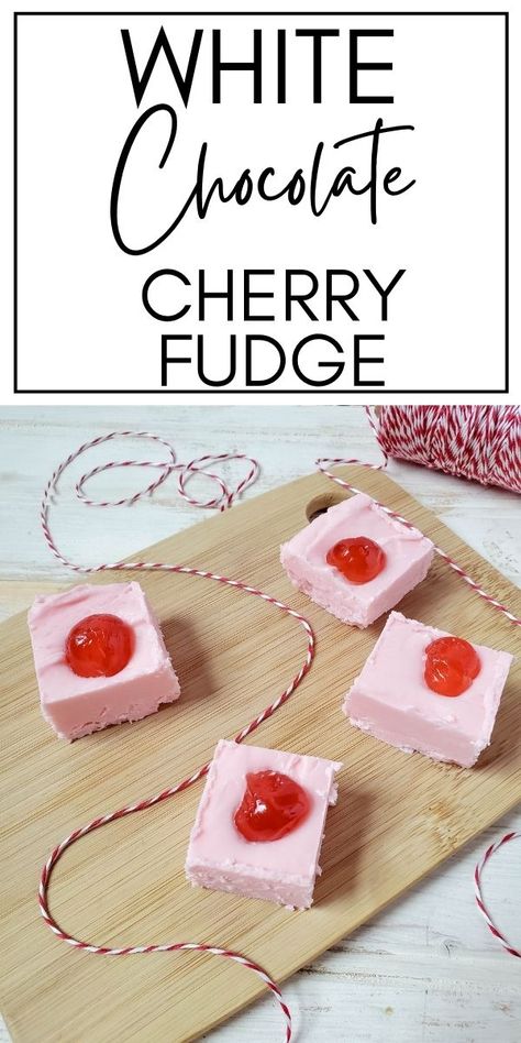 An easy fudge recipe, this homemade fudge is a 2 ingredient fudge. This cherry white chocolate fudge is one of my favorite fudge recipes easy to make! Chocolate Cherry Fudge, Fudge Ideas, Quick Christmas Dessert, Fudge With Condensed Milk, Holiday Dessert Platter, Cherry Fudge, Holiday Fudge Recipes, White Chocolate Cherry, Holiday Fudge