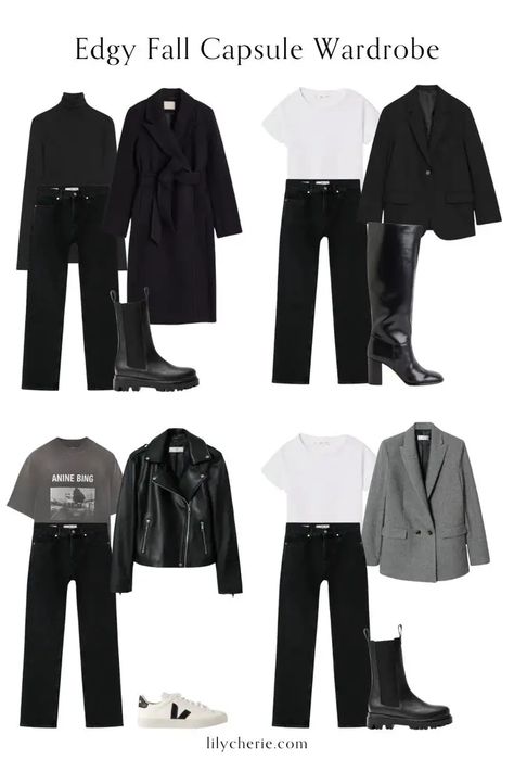 2024 Capsule Wardrobe Guide: Seasonal Essentials & Chic Styles Fall Capsule Wardrobe 2022, Edgy Capsule Wardrobe, Black Capsule Wardrobe, Capsule Wardrobe 2022, Edgy Fall Outfits, Minimalist Wardrobe Capsule, Minimalist Moda, Black Wardrobe, Capsule Wardrobe Essentials