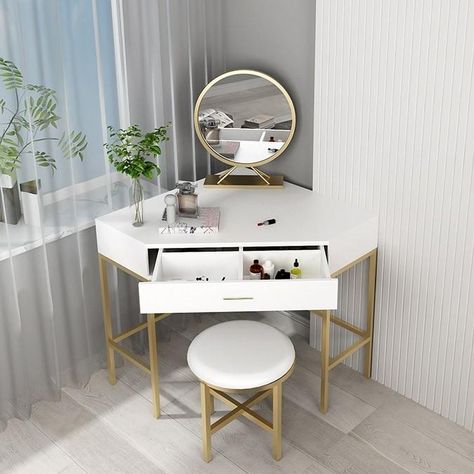 Makeup Vanities - Tribesigns Dressing Corner, Corner Makeup Vanity, Makeup Vanity With Drawers, Reka Bentuk Bilik Tidur, Vanity Drawer, Modern Makeup Vanity, Dressing Table With Mirror, Corner Vanity, Modern Makeup