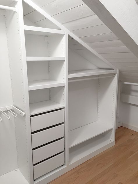 Small Walk In Wardrobe Sloped Ceiling, Closets For Angled Ceilings, Attic Bedroom Low Ceiling Slanted Walls Closet Ideas, Attic Closet Ideas Angled Ceilings Slanted Walls Built Ins, Closets With Angled Ceilings, Closets With Slanted Ceilings, Attic Bedroom Ideas Angled Ceilings Slanted Walls Closet Space, Loft Closet Ideas Slanted Walls, Cape Cod Closet Ideas Sloped Ceiling