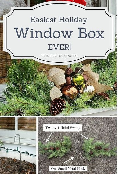 Jennifer Decorates, Christmas Window Boxes, White Christmas Lights, Garden Diy Ideas, Christmas Lollipops, Box Decoration, Easy Christmas Decorations, Garden Christmas, Christmas Greenery