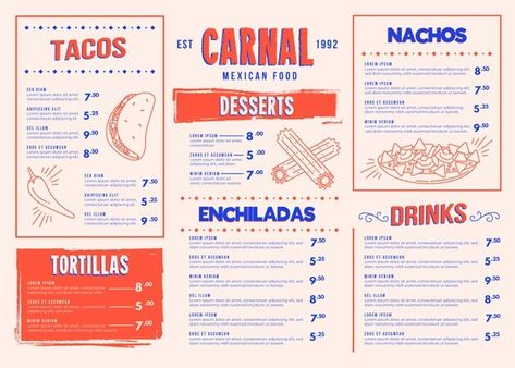 Taco Menu Design, Catering Menu Design, Mexican Food Menu, Resturant Logo, Tacos Menu, Menu Burger, Menu Design Inspiration, Mexican Menu, Taco Taco