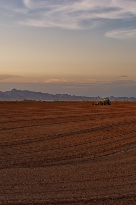 Tractor just finished plowing a field in Blythe, CA. #landscapephotography #agriculture Blythe California, Fantasy Aesthetics, Red Giant, Farm Field, Title Sequence, Fields Photography, Deep Water, Golden Hour, Agriculture