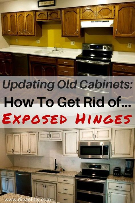 Updating Old Cabinets: How To Get A Modern Look by replacing the doors with hidden hinges. home renovations | cabinets | cabinet doors | cabinet | paint kitchen cabinets | painting cabinets | cabinets diy | cabinet makeover | hidden hinges | hidden hinges cabinets diy | via @divaofdiy Replacing Kitchen Cabinets, Kitchen Hinges, Cabinet Makeover Diy, Update Kitchen Cabinets, Kitchen Cabinets Hinges, Old Kitchen Cabinets, Best Kitchen Cabinets, Tuscan Kitchen, Old Cabinets