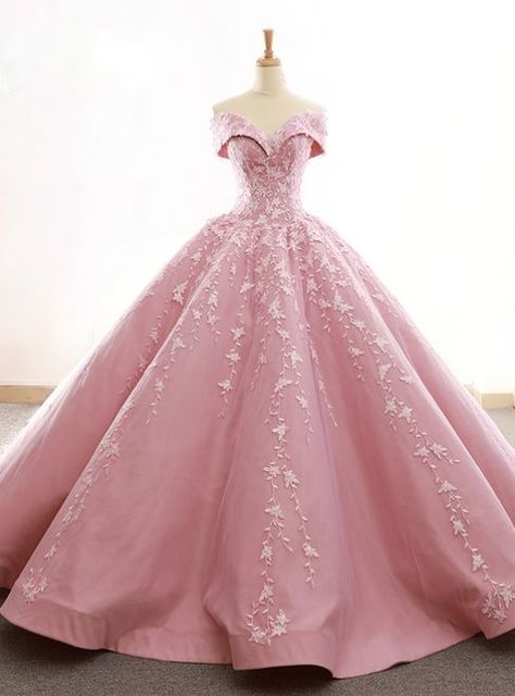 Puffy Prom Dresses, Prom Dress With Lace, Pink Ball Gown, Quinceanera Dresses Pink, Pink Gown, 파티 드레스, Long Prom Gowns, Quinceanera Dress, Applique Wedding Dress