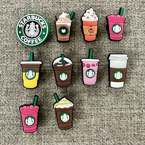 Set of 10 Starbucks Drinks Shoe Charms Jibbitz for Crocs & Sneakers Cute Jibbitz, Jibits For Crocs, Charms Crocs, Crock Charms, Jibbitz Crocs Charms, Croc Jibbitz, Designer Jibbitz, Jibbitz Crocs Ideas, Kawaii Jibbitz