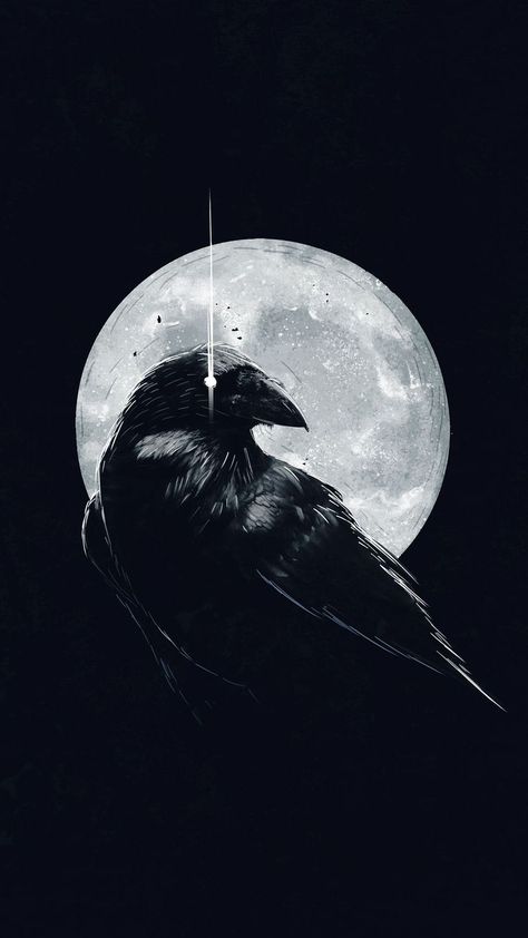 Black Crow, Gray Matters, Black Bird, Full Moon, Moon, White, Black