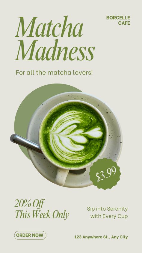 Green Cafe, Beige And Green, Matcha Latte, Instagram Story Template, Story Template, Media Design, Social Media Template, Premium Design, Social Media Design