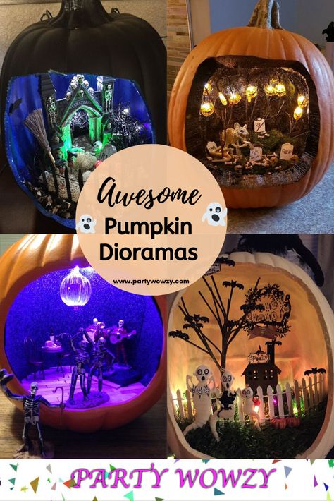 Halloween Diorama Ideas Pumpkin Scene Ideas, Halloween Diaroma Ideas, Scene Inside Pumpkin, Pumpkin Diorama Ideas, Halloween Diorama Ideas, Pumpkin Terrarium, Pumpkin Dioramas, Pumpkin Diorama Halloween, Pumpkin Diaramas