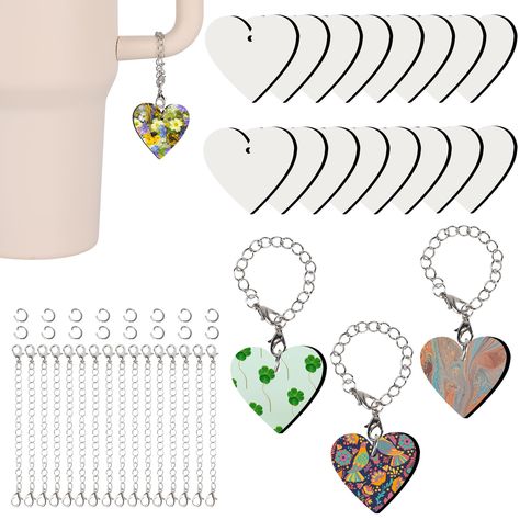 PRICES MAY VARY. 【Portable Size】:Charm round-3*3cm；heart-3.5*3.65cm；Rectangle 2.4*4.7cm, thickness is 0.1 inch/ 0.3 cm. Sublimation charm accessories chain ring diameter is about 0.3 inches / 0.76 cm, chain length is 4 inches / 10 cm, perfectly compatible with Stanley Cup, fits most mugs with handles, and can also be hung on bags, keys, pet collars, and any other places that can be decorated. 【Material High Quality】: The sublimation charms is made of high quality MDF material, the chain and jump Sublimation Keychains, Diy Crafts Gift, Bulk Gifts, Sublimation Gifts, Charm Accessories, Cup Sublimation, Brand Purpose, Sublimation Ideas, Sublimation Blanks