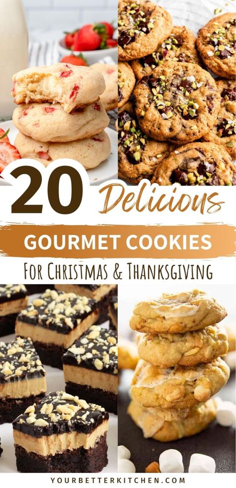 Discover a collection of gourmet Christmas cookie recipes that will impress your guests! These unique, ooey-gooey treats are filled with unusual flavors and perfect for holiday gatherings. Whether you're making stuffed, sandwich, or fancy cookies, these recipes are a delicious way to bring gourmet flair to your holiday dessert table. Twill Cookies, Sweet And Savory Christmas Treats, Christmas Bakery Recipes, Holiday Baked Goods Recipes, Holiday Cookie Flavors, Food Gift Recipes, Apple Filled Cookies, Christmas Stuffed Cookies, Winter Flavors Desserts