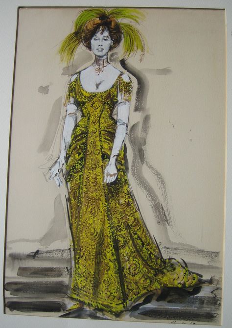 Barbra Streisand (Original Costume Sketch), "Hello Dolly," 20th Century Fox, 1969, Designed by Irene Sharaff, The Collection of Motion Picture Costume Design: Larry McQueen Dress Rendering, Irene Sharaff, Costume Design Illustration, Costume Renderings, Costume Illustration, Costume Sketches, American Costume, Costume Design Sketch, Barbara Streisand