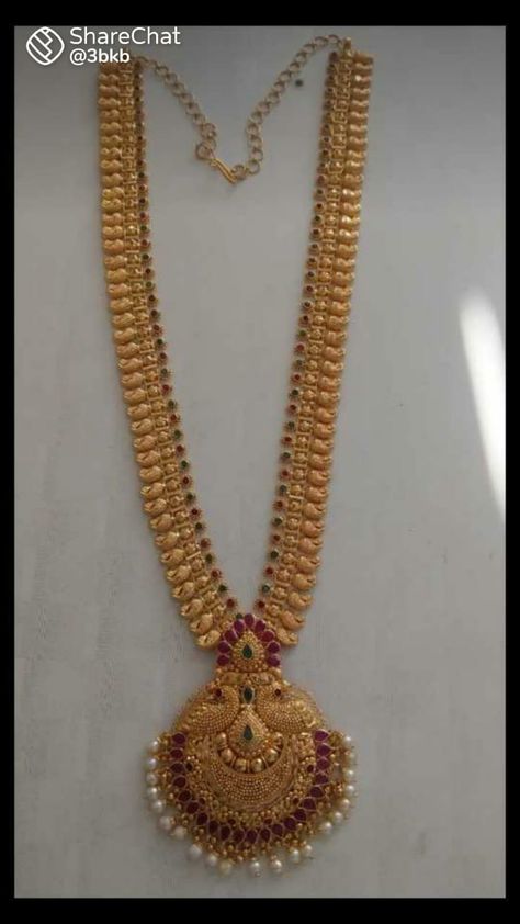 New Model Long Harams, Gold Necklace Indian Bridal Jewelry Long, Gold Haaram Designs Indian, 32 Grams Gold Haram Designs, Long Haaram Designs Gold, Gold Jewels Design Haram, Long Gold Haram Designs Indian, Ramparivar Haram Designs, Longchain Designs