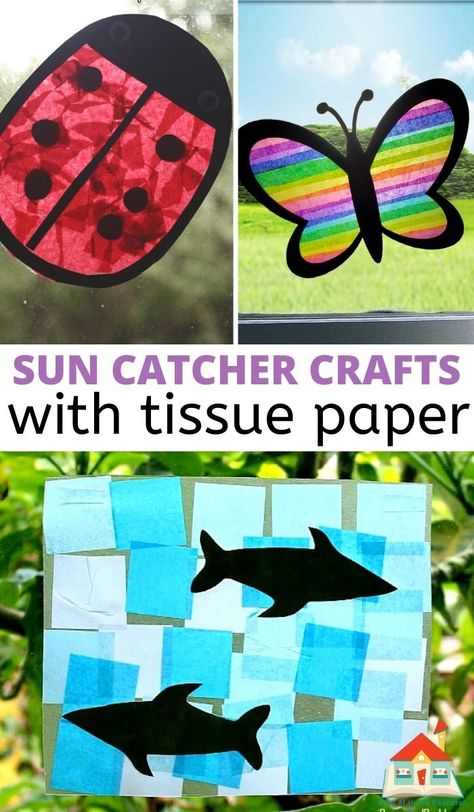 Shark Week Crafts, Summer Crafts For Toddlers, Sun Crafts, Preschool Crafts Fall, Crafts For Preschoolers, Tissue Paper Crafts, Homeschool Preschool Activities, Ladybug Crafts, Bug Crafts