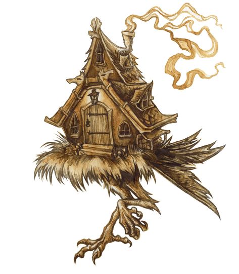 Witchy Christmas Illustration, Baba Yaga Tattoo, Baba Yaga Art, Babayaga Tattoo, Baba Yaga House, Halloween Office, Fairytale House, Baba Yaga, House Illustration