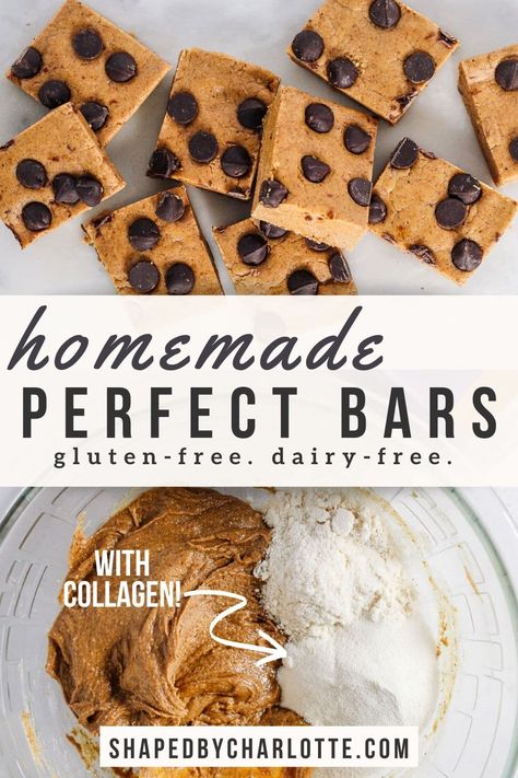 Make copycat homemade perfect bars straight from your very own kitchen (and save a little money, too)! This homemade perfect bar recipe is lower in sugar, gluten-free, dairy-free, and uses collagen for a protein boost. Plus, they can be made vegan! Perfect Bar Recipe, Perfect Bars, Collagen Protein Bars, Whole 30 Dessert, High Protein Bars, Protein Bars Homemade, Perfect Bar, Protein Bar Recipes, Peanut Butter Honey