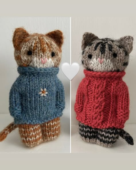 Gudrun Dahle | ❤️🐈‍⬛🤍🐈💙 A while ago, one of favourite “customers” said she’d like Knitty kitties some day. I sent her sneak peeks of these two and, well,... | Instagram Gudrun Dahle Pattern, Cool Things To Knit, Kitten Knitting Pattern, Knitted Animal Patterns, Comfort Dolls, Cat Knitting, Knitting Dolls Free Patterns, Knitted Dolls Free, Knit Animals