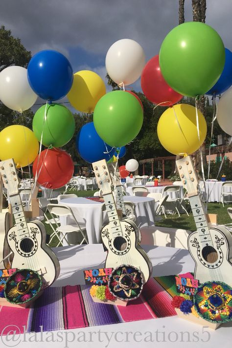 Disney Coco Centerpiece Ideas, Coco Themed Party Decorations, Coco Movie Centerpieces, Coco Theme Centerpieces, Disney Coco Birthday Party Centerpieces, Coco Theme Birthday Cake, Coco Movie Birthday Party Ideas, Mariachi Centerpieces, Coco Decorations Party