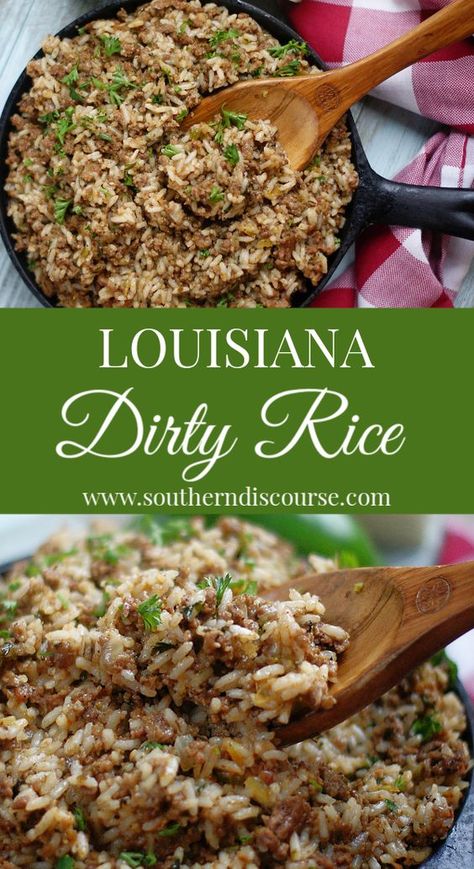 Louisiana Dirty Rice, Cajun Rice Recipe, Southern Discourse, Cajun Rice, Dirty Rice Recipe, Southern Side Dishes, Rice Side Dish Recipes, Cajun Dishes, Dirty Rice