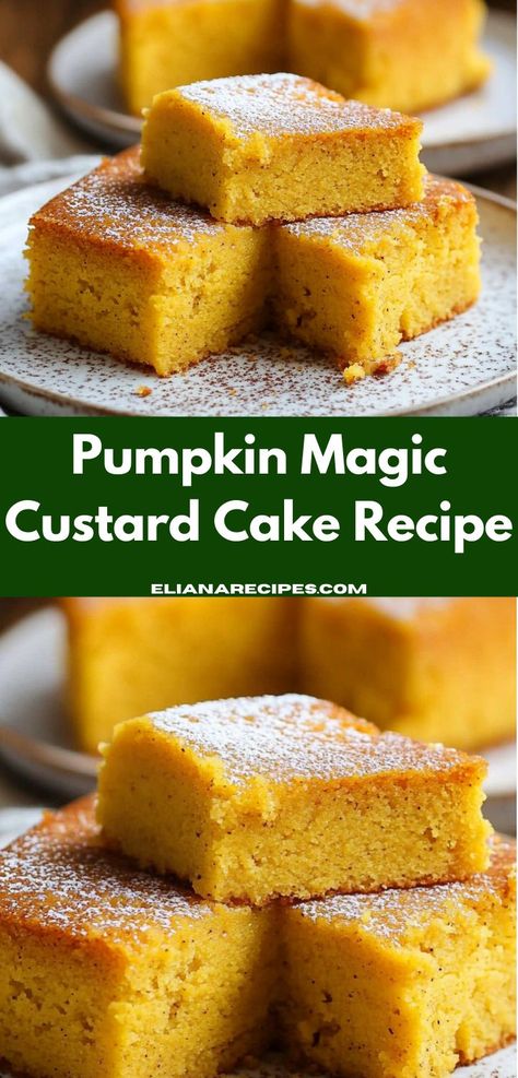 Need easy dessert recipes? This Pumpkin Magic Custard Cake Recipe is a delicious option! A perfect pumpkin recipe for lunch recipes, dinner ideas, or as a sweet treat. Magic Custard Pie Recipe, Pumpkin Impossible Cake, Pumpkin Magic Custard Cake, Pumpkin Condensed Milk Desserts, Pumpkin Magic Cake Recipe, Pumpkin Custard Cake, Easy Autumn Desserts, Highest Rated Recipes On Pinterest, Pumpkin Deserts Recipes Easy