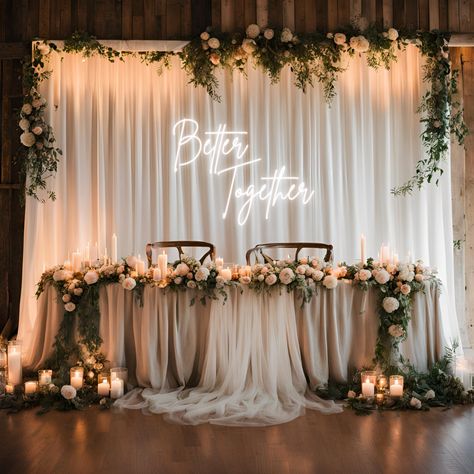 #WeddingNeonSigns #WeddingDecor #CustomNeonSigns #UniqueLighting Neon Wedding Sign Backdrop, Wedding Backdrop Head Table, Sweetheart Table Wedding Backdrop, Bridal Table Backdrop, Neon Sign Wedding Backdrop, Better Together Neon Sign, Backdrop Engagement, Sweetheart Table Backdrop, Reception Head Table