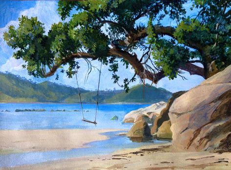 ArtStation - Plain-air paintings (Thailand) Japanese Ink Painting, Thailand Art, Thailand Beaches, Gouache Art, Concept Artist, Cityscape Painting, Diy Canvas Art Painting, Beginner Painting, Beach Painting