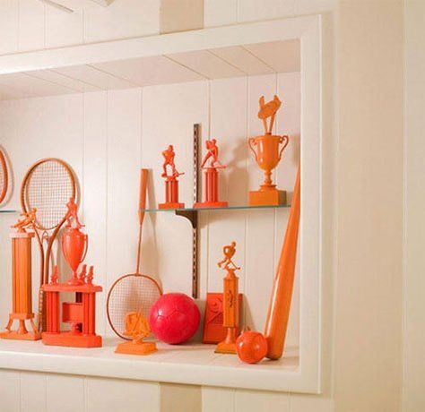 5 Simple Projects from Valspar Paint Dark Wood Paneling, Painted Trophies, Trophy Ideas, Old Trophies, Basement Bars, Vintage Trophy, Trophy Display, Award Ribbons, Valspar Paint