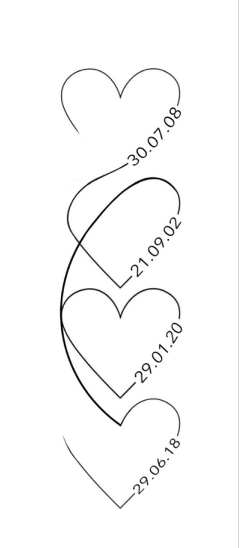 Hearts With Birth Year Tattoo, Heart Locket Tattoo With Names, Heart And Year Tattoo, Heart Tattoos For Family, Small Heart Tattoo Drawing, Heart With Date Of Birth Tattoo, Hearts With Birthday Tattoo, Heart With D Tattoo, White Heart Tattoo On Finger