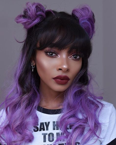 Purple Pastel Hair Color, Image Retouching, Blue Purple Hair, Pastel Purple Hair, Long Haircuts With Bangs, Long Fringe Hairstyles, Light Purple Hair, Purple Ombre Hair, Violet Hair