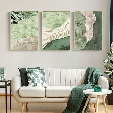 PRICES MAY VARY. 【Abstract Green Leaf Size 】：12"x16"(30cmx40cm),All art kits are unframed, you can choose to hang it or stick it on the wall according to your ideas. 【Abstract Green Wall Art】：Add a touch of nature to your living space with this stunning Abstract Green Ginkgo Wall Art. The green and white leaves textured of the will create an atmosphere that is both calming and refreshing,featuring intricately textured leaves that bring life and dimension to any room.Perfect for those seeking a u Interior Decorating Living Room, Ginkgo Leaf, Living Room Green, Green Wall Art, Minimalist Living Room, Green Wall, Wall Artwork, Room Wall Art, Green Living