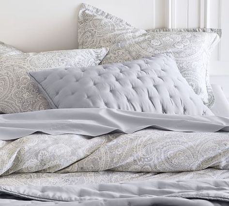 Vanessa Printed Tencel Duvet Cover & Sham - Gray Pottery Barn Duvet Cover Master Bedrooms, Pottery Barn Duvet Insert, Paisley Duvet Cover, Cobblestone Cottage, Pottery Barn Palampore Duvet, Blue Paisley Duvet Cover, Paisley Duvet, Restoration Hardware Bedding, Best Bedding