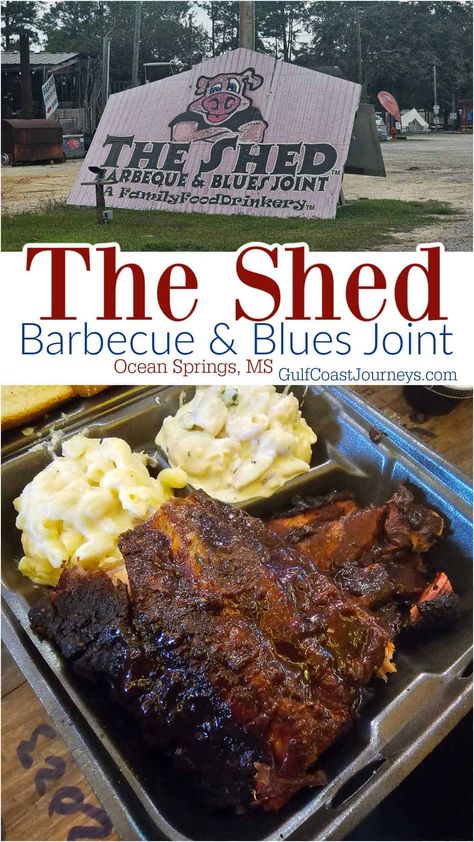 The Shed BBQ & Blues Joint in Ocean Springs, Mississippi offers great barbecue, fun atmosphere, and so much more. The Shed Bbq Mississippi, Ocean Springs Mississippi, Gulf Coast Vacations, Ocean Springs Ms, Bbq Plates, Barbecue Restaurant, Ocean Springs, The Shed, Spring Trip