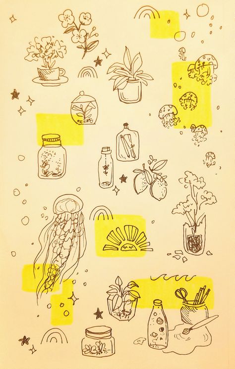 #artaesthetic #yellow #minimalist Cute Yellow Doodles, Yellow Drawing Aesthetic, Yellow Things To Draw, Yellow Journal Ideas, Andi Aesthetic, Annotation Doodles, Yellow Doodles, Yellow Drawing, Yellow Minimalist