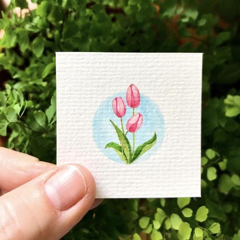 Watercolor Art Small Paper, Tiny Watercolour Painting, Tiny Watercolor Paintings, Watercolor Postcard, Watercolor Flowers Tutorial, Learn Watercolor, Diy Watercolor Painting, Watercolor Flower Art, Watercolor Painting Techniques