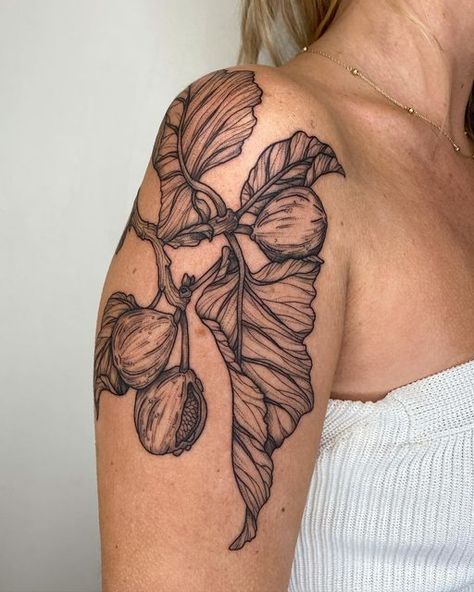 Fiddle Leaf Fig Tattoo, Fig Tree Tattoo The Bell Jar, Fig Branch Tattoo, Coffee Branch Tattoo, Fig Leaf Tattoo, Floral Upper Arm Tattoo, Fig Tree Tattoo, Fig Tattoo, Fig Branch