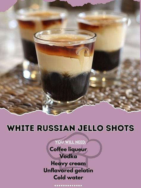 Black White Party, Black White Parties, Pudding Shots, Jello Shot Recipes, Jello Shot, Coffee Liqueur, Recipes Tutorials, Casino Royale Party, Unflavored Gelatin