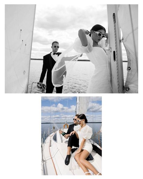 Yatch Boat Pre Wedding, Sailboat Photoshoot, Sailing Wedding, Yacht Photoshoot, Boat Engagement Photos, Wedding Boat, Boat Engagement, Sailboat Wedding, Pre Wedding Photoshoot Props