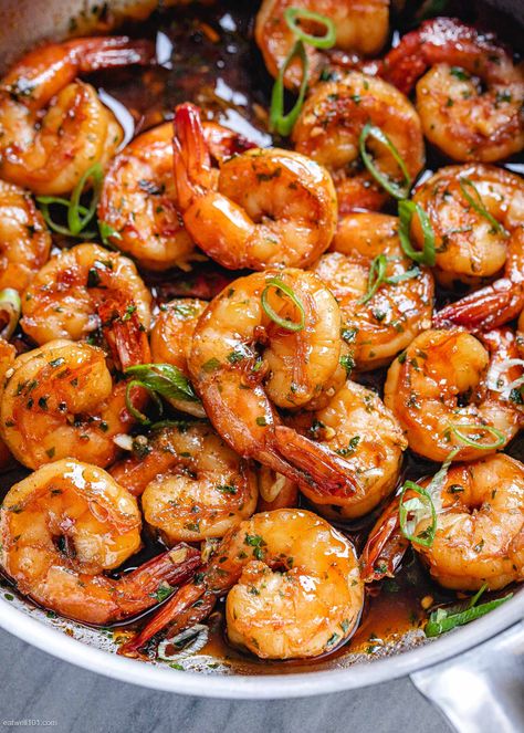 Sheet Pan Honey Garlic Shrimp, Spicy Honey Garlic Shrimp, Spicy Honey Shrimp, Tail On Shrimp Recipe, Honey Glazed Shrimp Recipes, Shrimp Dinner Ideas, Shrimp Sauteed, Shrimp Dinners, Recipe For Shrimp