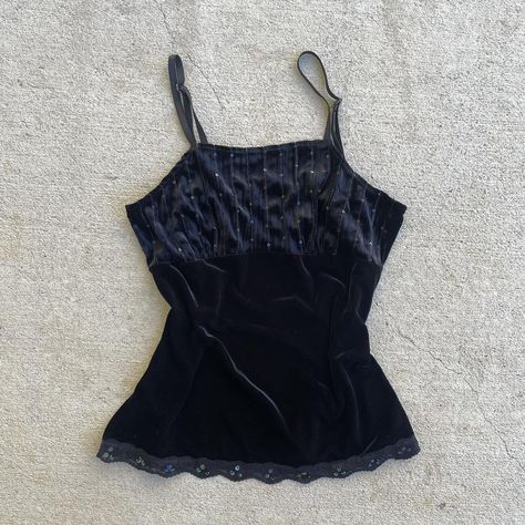 ✮ black velvet no boundaries cami top with lace trim... - Depop Top With Lace Trim, Rock'n Roll, No Boundaries, Cami Top, Cami Tops, Black Velvet, Boundaries, Vintage Black, Lace Trim