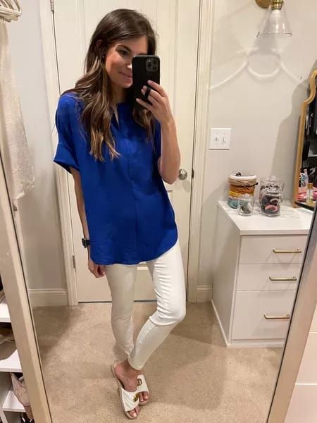 Loving the rich color of this royal blue shirt! #LTKstyletip #LTKunder50 Royal Blue Shirt Women Outfit, Blue Shirt Women Outfit, Royal Blue Shirt Outfit, Royal Blue Shirt, Check Outfit, Royal Blue Shirts, Blue Shirt Women, Cute Spring Outfits, Cute Spring