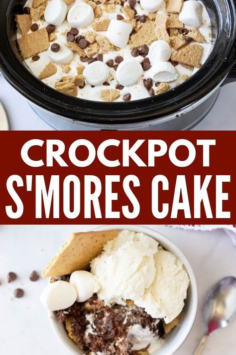 Crockpot Smores, Crock Pot Chocolate Chip Cookie Smores, Smores Dessert Crockpot, Deserts In Crockpot, Slowcooker Dessert, Crockpot Smores Cake, S’mores Crockpot, Slow Cooker Smores Cake, Desserts In The Crockpot