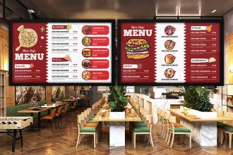 Menu Design Services by Freelance Menu Designers | Fiverr Static Tv Screen, Design Produk, Menu Board Restaurant, Menu Board Design, Restaurant Layout, Mcdonald Menu, Digital Menu Boards, Digital Menu, Menu Boards