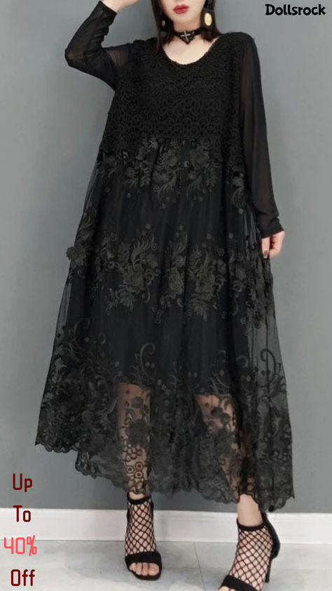 Loose Black O-Neck lace Vacation Dresses Long Sleeve Long Linen Dresses, Caftan Dress, Linen Maxi Dress, Comfortable Room, Long Sleeves Coats, Vacation Dresses, Dresses Long Sleeve, Neck Lace, Estilo Boho