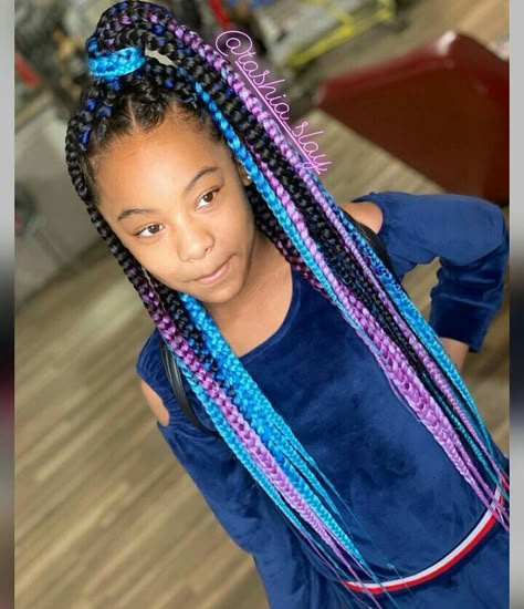 @Areeisboujee Colorful Braids For Kids, Kids Braids With Color Hair, Braids Hairstyles For Kids, Braids For Black Kids, Girls Braided Hairstyles Kids, Colorful Braids, Kids Box Braids, Black Kids Braids Hairstyles, Kid Hairstyles