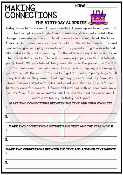 Text To World Connections, Making Connections Activities, Text To Self Connections, Affirmation Ideas, Text Connections, English Comprehension, Animal Reading, Conjunctions Worksheet, Creative Writing For Kids