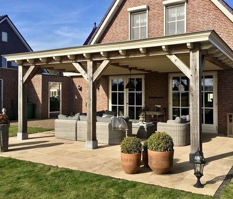 Patio Overhang Ideas, Backyard Covered Patios, Covered Patio Design, Outdoor Covered Patio, Rustic Patio, Deck Designs Backyard, Backyard Pavilion, Backyard Pergola, Outside Patio