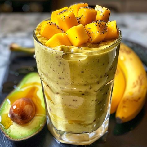 🥭🥑 Tropical Mango Avocado Banana Smoothie, a creamy delight! #SmoothieLove 🍽️ Mango Avocado Banana Smoothie 🛒 Ingredients: Mango: 1, peeled and chopped Avocado: 1, pitted Banana: 1 Coconut milk: 1 cup Honey: 1 tbsp 👩‍🍳 Instructions: Blend: Combine all ingredients in a blender. Puree: Until smooth. Serve: Chilled. 🍹 Perfect blend of sweet mango, creamy avocado, and banana. A nutritious treat! #TropicalVibes Mango Avocado Smoothie, Avocado Banana Smoothie, Mango Avocado, Instagram Recipes, Avocado Banana, Twisted Recipes, Avocado Smoothie, Trending Recipes, Smoothie Ingredients