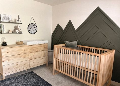 Mountain Themed Nursery, Mountain Nursery Theme, Nursery Accents, Nursery Accent Wall, Ikea Nursery, Boy Nursery Themes, Wood Nursery, Baby Room Themes, Baby Nursery Themes